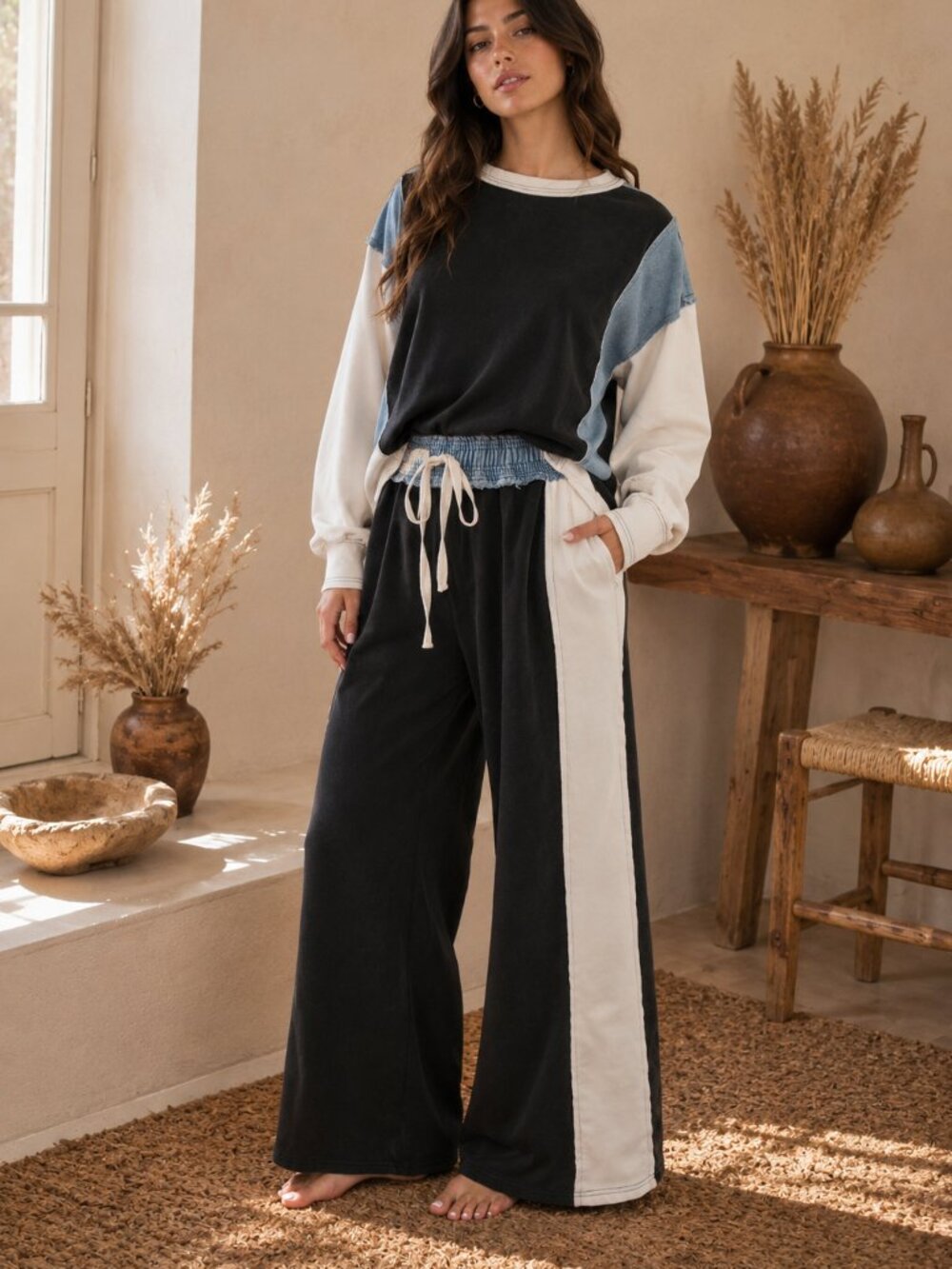 933. Women's Cozy Ash Black Colorblock Lounge Set
